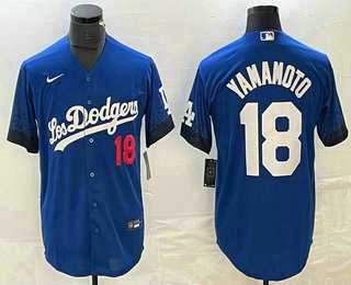 Men%27s Los Angeles Dodgers #18 Yoshinobu Yamamoto Number Blue 2021 City Connect Cool Base Stitched Jersey->los angeles dodgers->MLB Jersey